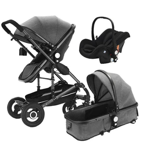 Cuteably® Baby Pram - 9 in 1 Pram Bassinet with Push Chair Set - GREY