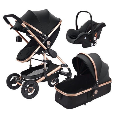 Cuteably® Baby Pram - 9 in 1 Pram Bassinet with Push Chair Set - BLACK