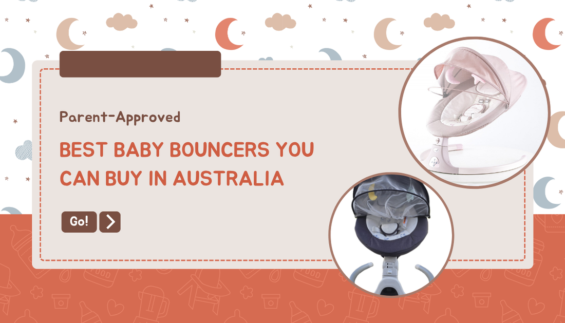 Parent placing baby into a stylish, portable baby bouncer.