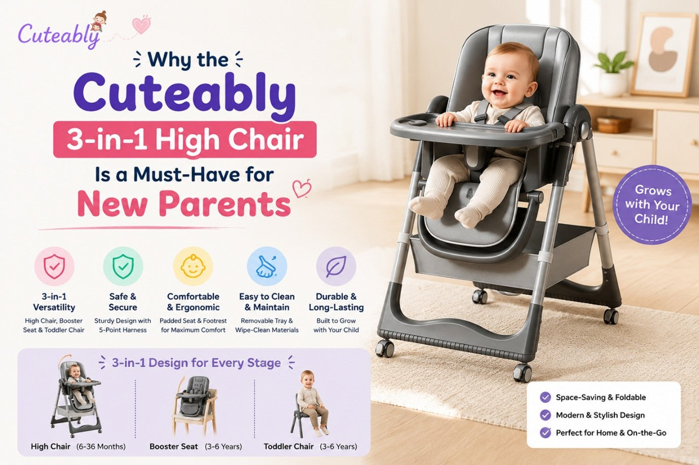 Why the Cuteably 3-in-1 High Chair Is a Must-Have for New Parents