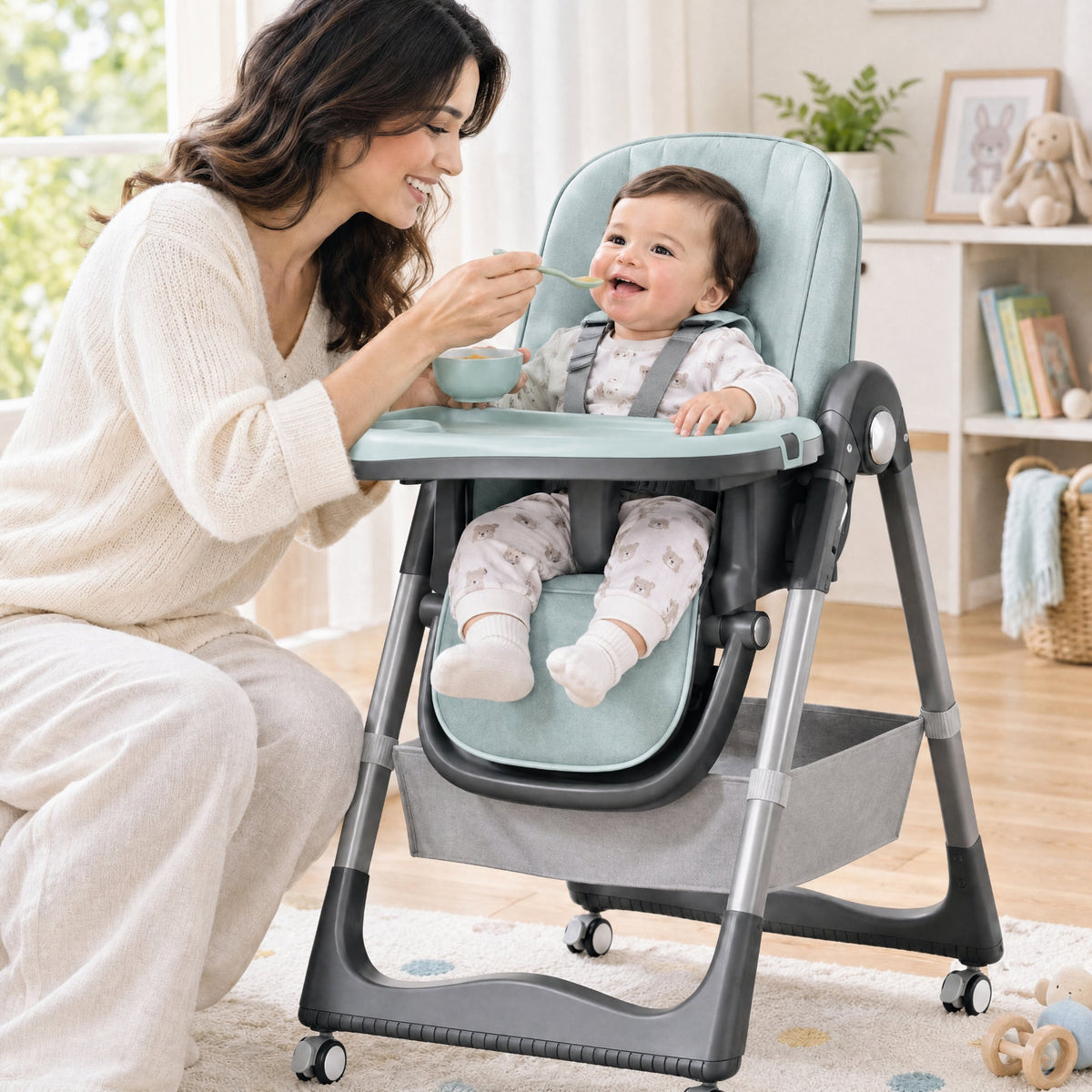 Cuteably 3-in-1 Baby High Chair | Portable & Foldable Feeding Chair with Rocking and Swivel Functions | Safe & Modern Design