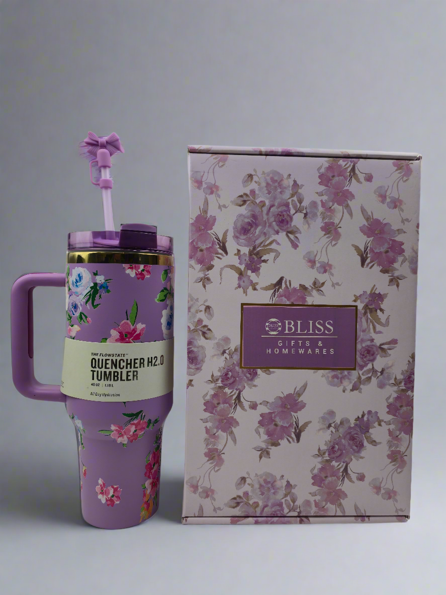 Double Wall Insulated Purple Floral Water Tumbler at best price