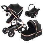 Cuteably® Baby Pram - 3 in 1 Pram Bassinet with Push Chair Set - BLACK