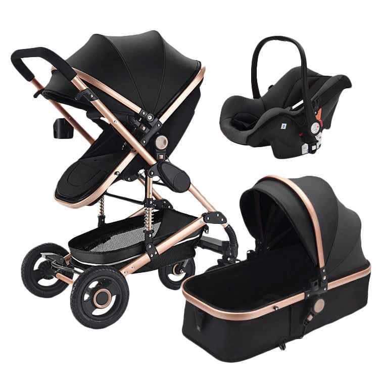 Cuteably® Baby Pram - 3 in 1 Pram Bassinet with Push Chair Set - BLACK