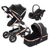 Cuteably® Baby Pram - 3 in 1 Pram Bassinet with Push Chair Set - BLACK
