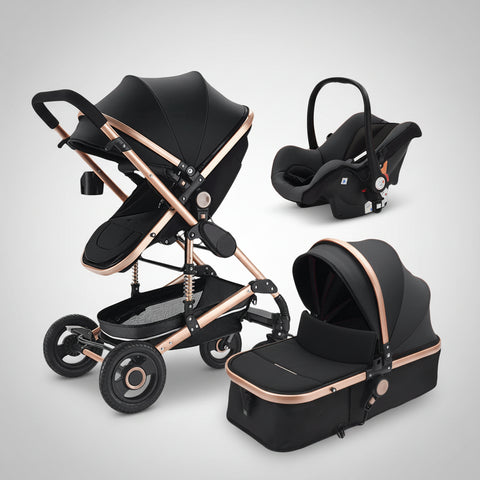 Cuteably® Baby Pram - 9 in 1 Pram Bassinet with Push Chair Set - BLACK