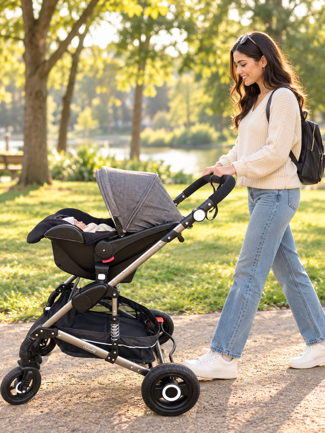 Cuteably® Baby Pram - 9 in 1 Pram Bassinet with Push Chair Set - BLACK - Cuteably Australia