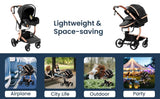 Cuteably® Baby Pram - 9 in 1 Pram Bassinet with Push Chair Set - BLACK