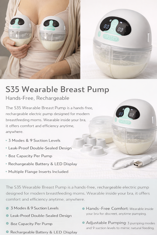 Cuteably S35 Hands-Free Wearable Breast Pump, Wireless Double Electric Pump with Upgraded Comfortable Flange Inserts (17mm, 19mm, 21mm), Portable Low-Noise Breast Pump with 4 Modes & 6 Suction Levels, 24mm Flanges, 2-Pack