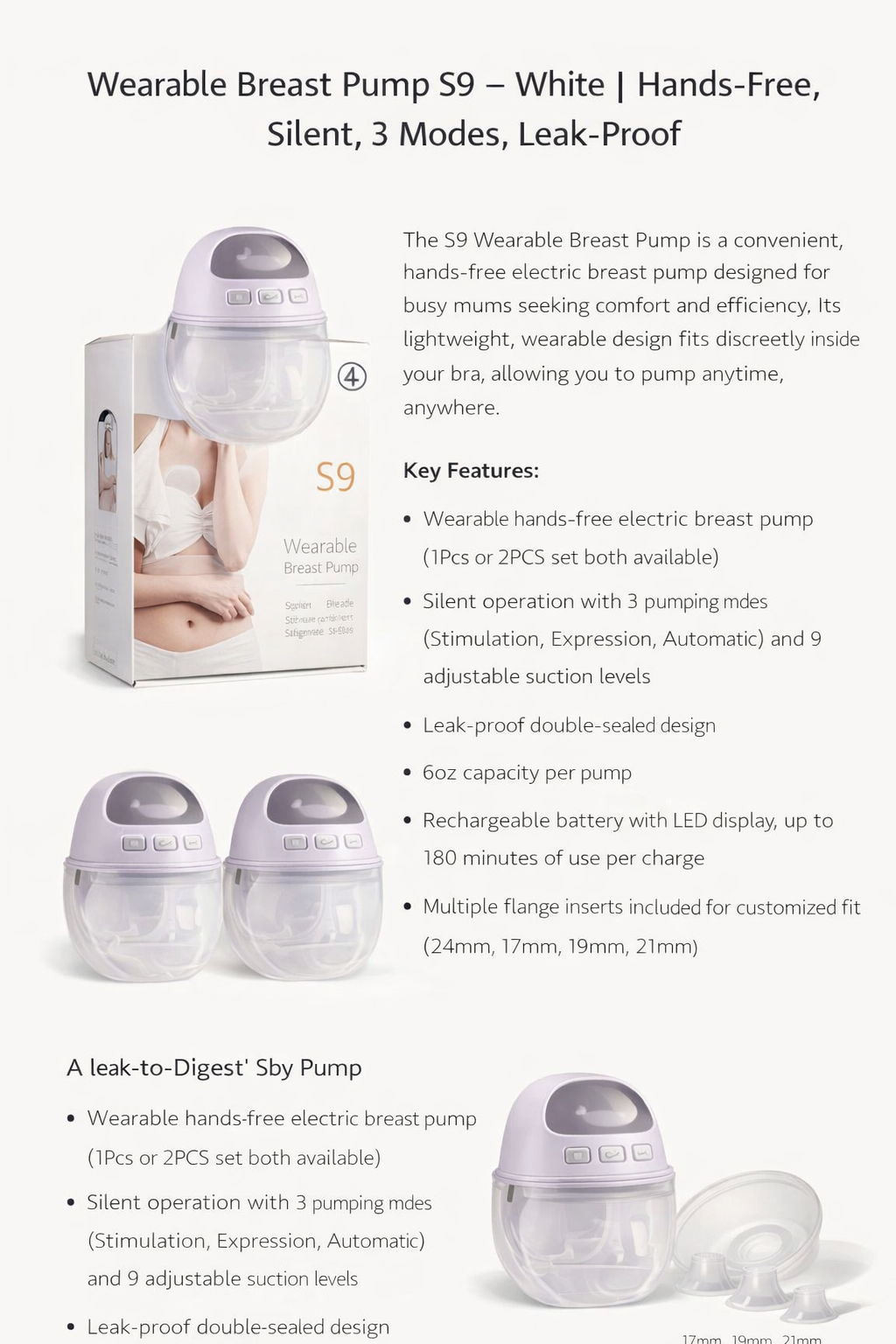 Quiet wearable breast pump for busy mums