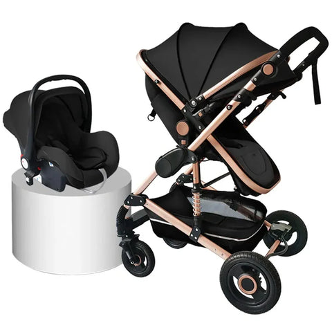 Cuteably® Baby Pram - 3 in 1 Pram Bassinet with Push Chair Set - BLACK