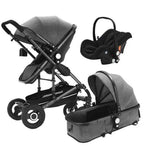 Baby Pram - 3 in 1 Pram Bassinet with Push Chair Set Grey