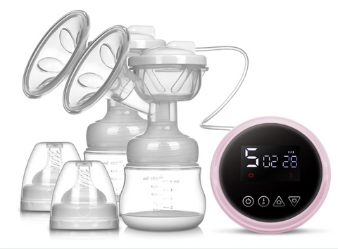 Electric Dual Breast Pump - BPA-Free, 100% Food Grade, Eco-Friendly, Milk Extractor Variable Flow - Pink & Blue