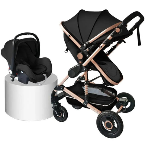 Cuteably® Baby Pram - 9 in 1 Pram Bassinet with Push Chair Set - BLACK