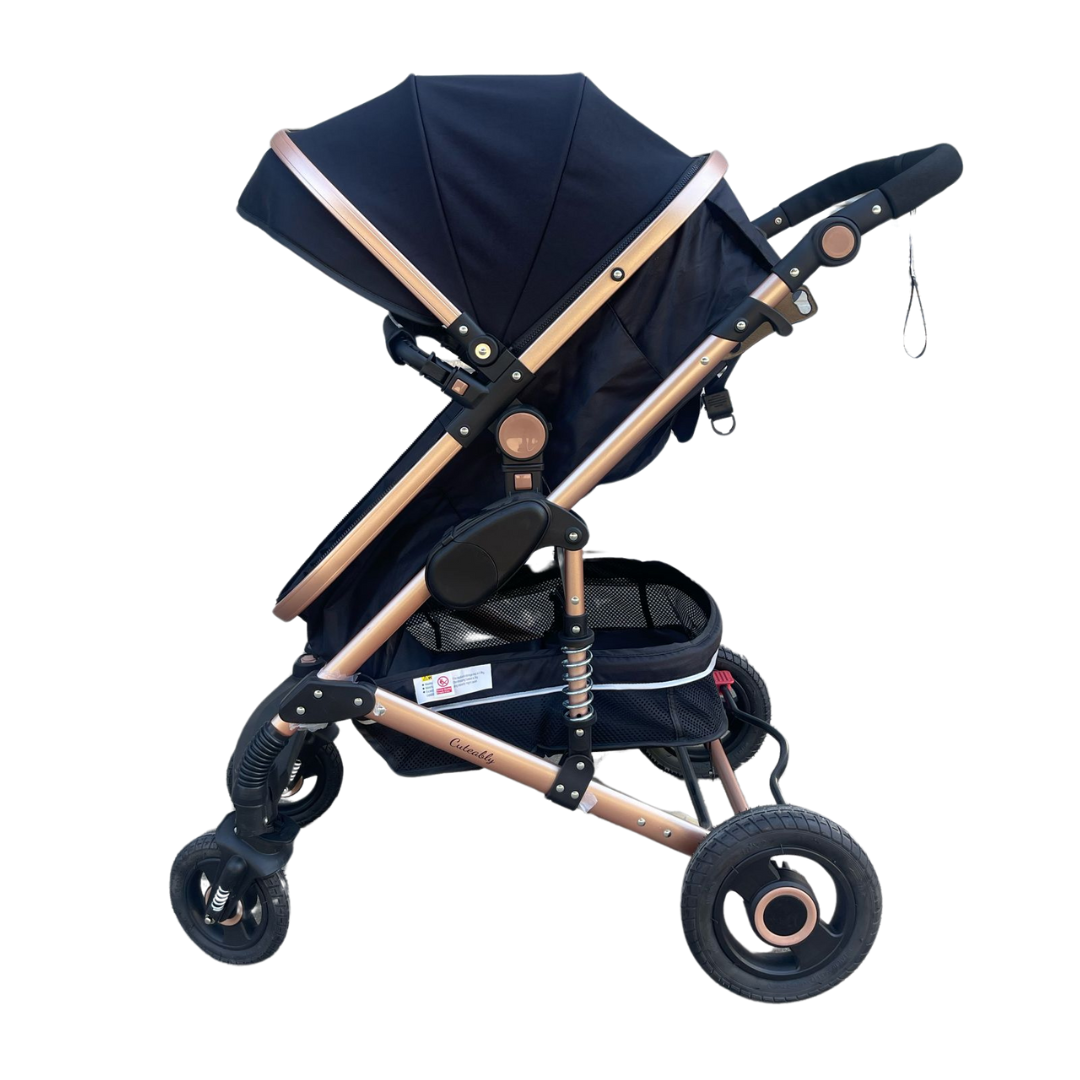 Cuteably® Baby Pram - 3 in 1 Pram Bassinet with Push Chair Set - BLACK