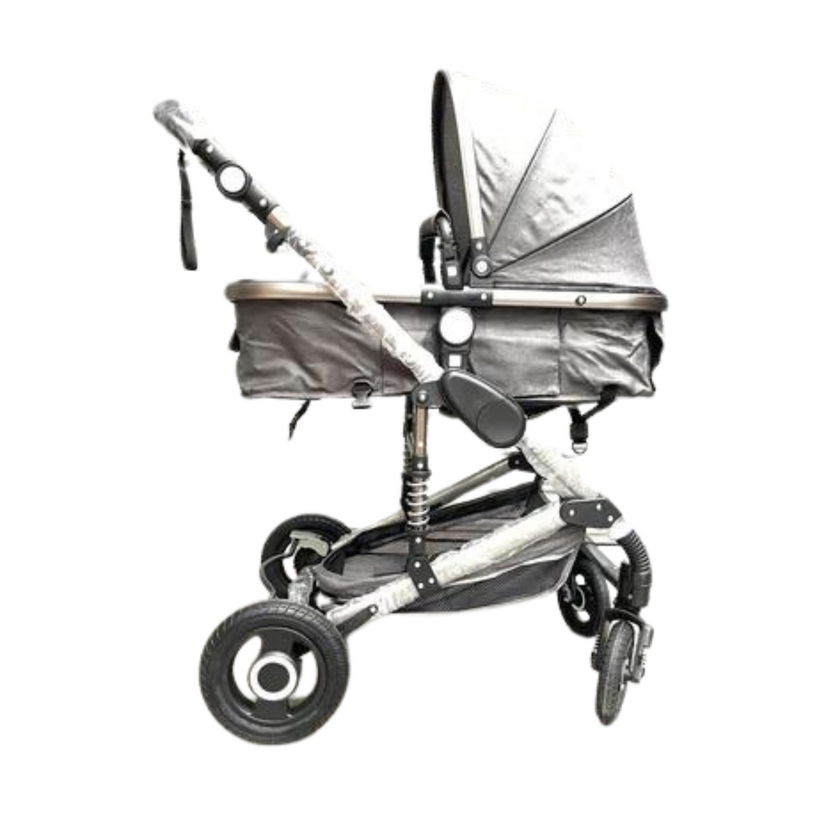 Baby Pram - 3 in 1 Pram Bassinet with Push Chair Set Grey - Cuteably Australia
