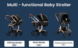 Cuteably® Baby Pram - 9 in 1 Pram Bassinet with Push Chair Set - BLACK