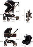 Cuteably® Baby Pram - 9 in 1 Pram Bassinet with Push Chair Set - BLACK