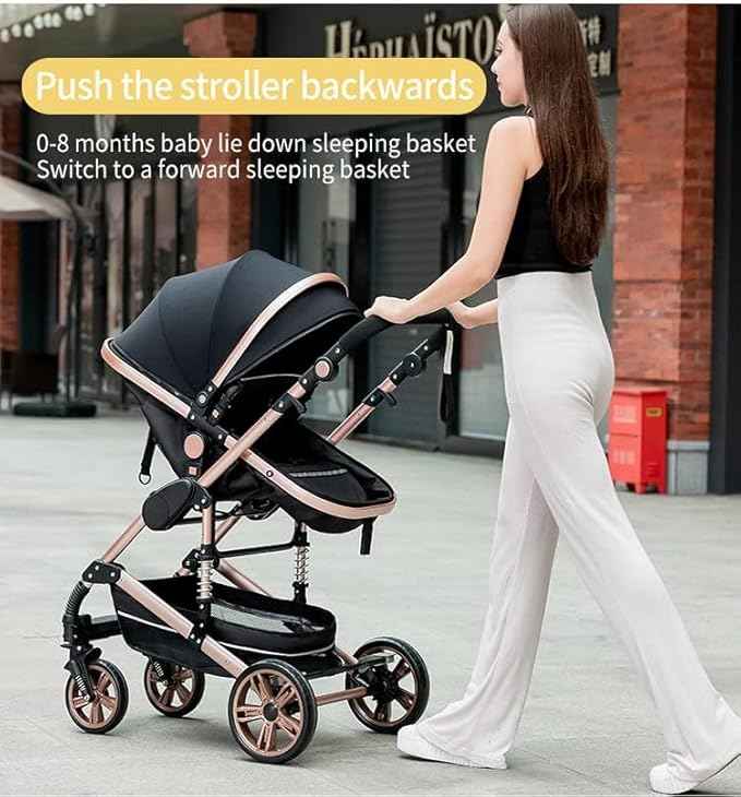 Cuteably® Baby Pram - 3 in 1 Pram Bassinet with Push Chair Set - BLACK